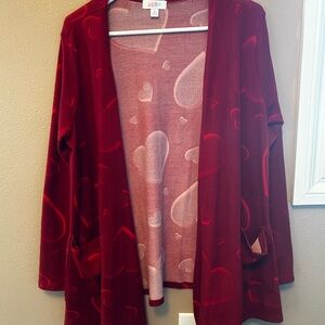 LuLaRoe Red Heart Open-Front Cardigan